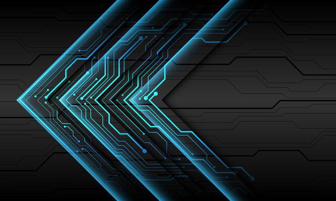 Abstract blue circuit cyber direction on black metallic design modern futuristic technology background