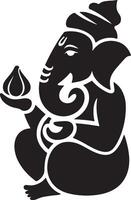 Lord Ganesha Silhouette Art Of Hindu God Ganesh Icon. Religious Symbol for Wisdom, Prosperity, Success, and Remover of Obstacles. vector
