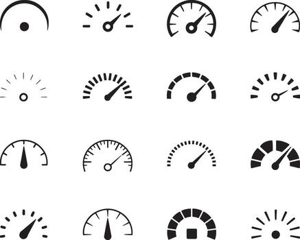 Comprehensive Speedometer And Gauge Icon Collection Of Essential Indicators for Dashboards, Performance Metrics, and Measurement Applications vector