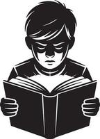 Intense Boy Reading Book Icon, Serious Student Studying with Shadowed Face. Education, Knowledge, and Concentration Concept Illustration. vector