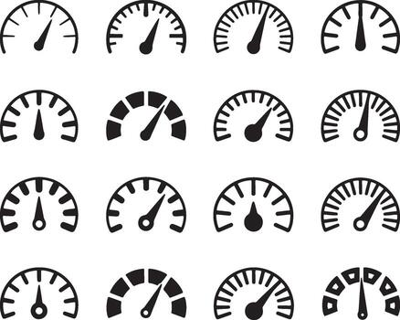 Gauge and Speedometer Icons Set Performance, Measurement, and Progress Indicator Collection. vector