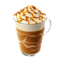 Caramel latte with cream on transparent background png