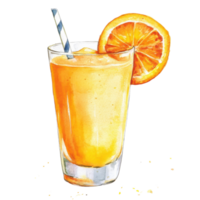 Orange juice with straw on transparent background. png