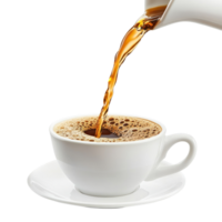 Coffee pouring in a cup on transparent background png
