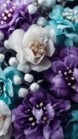 Close up of colorful artificial flower arrangement photo