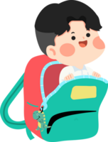 A boy is sitting in a backpack with a dragon png