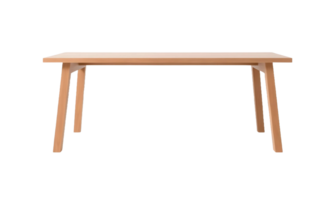 Simple light wood dining table with tapered legs isolated on transparent background png