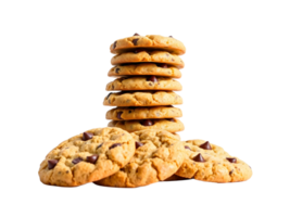 stack of testy chocolate chip cookies isolated on transparent background png