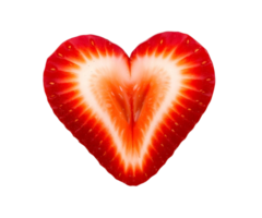 heart shaped strawberry slice showcasing its vibrant red flesh and tiny seeds png