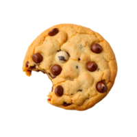 Deliciously bitten chocolate chip cookie with rich dark chocolate chunks on transparent background png