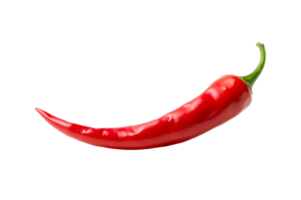 A single bright red chili pepper with a green stem isolated on transparent background png