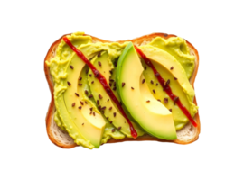 Delicious avocado toast topped with red sauce and seeds isolated on transparent background png