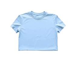 A plain light blue short sleeved t shirt with a crew neck isolated on transparent background png