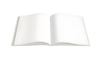 Open blank white book with pages gently curved isolated on transparent background png