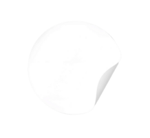 A blank white circular sticker with a peeled corner isolated on transparent background png