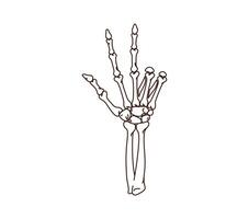 Cartoon groovy Halloween skeleton hand gesture on white vector