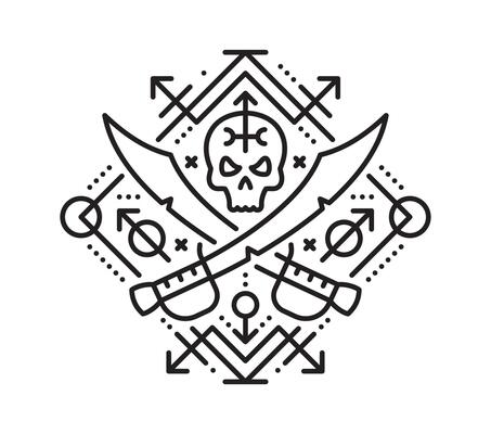 Pirate crossed swords or sabres line symbol
