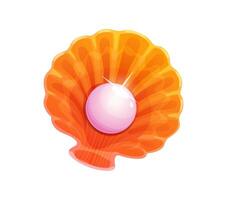 Cartoon pearl shell with pink shiny pearl inside vector