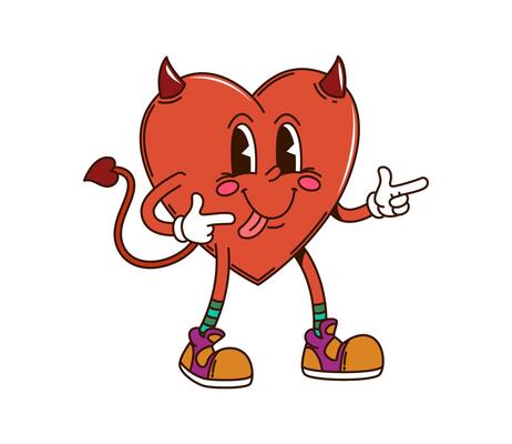 Cartoon groovy Halloween devil heart character
