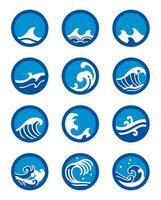 Ocean wave icon round symbol vector