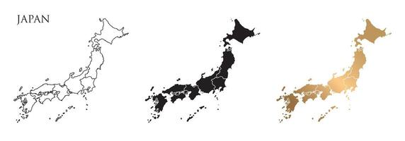 illustration of a map of Japan. There are many styles. Black and gold stroke lines. vector