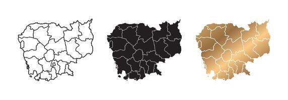 illustration of Cambodia map. There are many styles. Black and gold stroke lines. vector