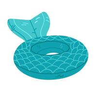 Turquoise inflatable pool float shaped like a mermaid tail ring, ideal for summer visuals, beach gear illustrations, and kids swim content vector