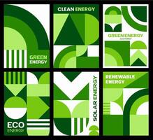 Clean green energy posters with geometric patterns vector