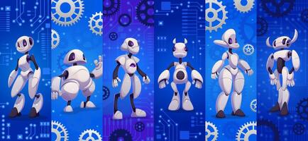 Futuristic robots with gears background vector