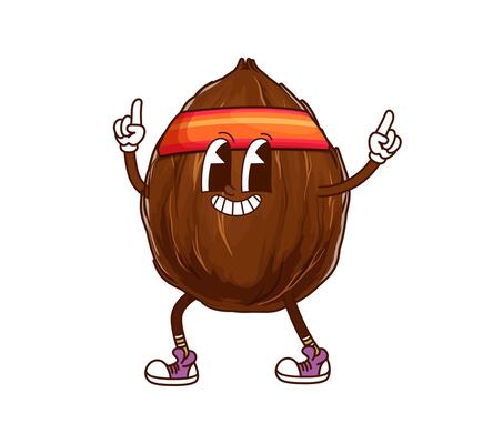 Cartoon groovy coconut doing fitness character
