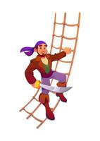 Pirate climbing a rope ladder vector
