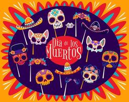 Colorful Día de los Muertos masks and skulls vector