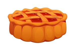 Cartoon pie with a golden lattice crust and fruits vector