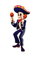 Day of the dead skeleton character with maracas, vector