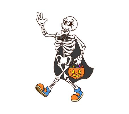 Groovy cartoon Halloween skeleton funny character