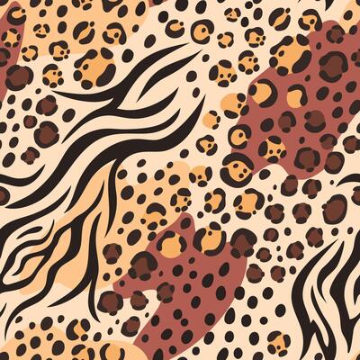 Mixed animal skin pattern. Seamless wildlife leather texture combining leopard spots and zebra stripes. Creative blend of animal markings, print for fashion textiles and decor illustration
