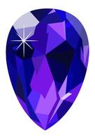 Large teardrop shaped purple gemstone shining brightly with starburst light reflection, isolated on white background, representing luxury, value, and elegance vector