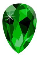 Close up of a pear shaped green gemstone with a starburst reflecting light, showcasing its brilliance and facets on a clean white background vector
