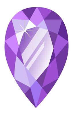 Large teardrop shaped purple gemstone with facets reflecting light, creating a sparkling effect on a clean white background, ideal for jewelry or luxury related designs