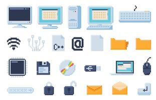 Pixel art computer icons and symbols vector