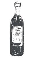 Wine bottle isolated on white background. sketch, vintage. Hand drawn ink and brush. Quick drawing for menu, design, label. vector