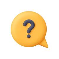 Yellow speech bubble with a black question mark. FAQ, customer support, help concept. 3d icon. Cartoon minimal style. vector