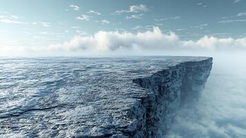 Dramatic Clifftop Landscape A Serene Plateau Overlooking a Misty Abyss. photo