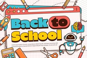 Back to school banner with school elements and AI illustration. Education banner and poster template vector