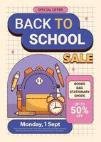 Back to school sale poster template background with school elements and items. vector
