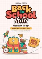 Back to school sale poster template with school elements and items. Education poster template. vector
