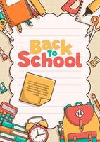Back to school poster template background with school elements and items. Education banner and poster. Template for advertising, web, social media. vector