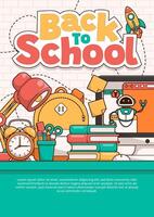 Back to school poster template with school elements and items. Education banner and poster. vector