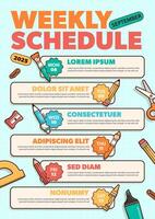 Back to school weekly schedule poster template with school elements and items. vector