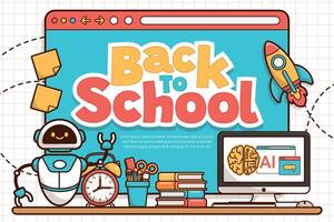 Back to school banner template with school elements and AI illustration. Education banner and poster template vector